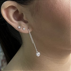 Brinco Pêndulo Coração Fio Bolinha - Prata 925 - B544-17102