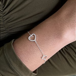 Pulseira Corações Com Zircônias - Prata 925 - P103-22132
