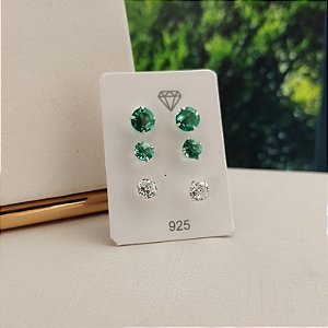 Trio de Brincos Ponto de Luz - Prata 925 - B551-1376