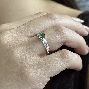 Anel Solitário Filigrana Com Pedra Verde - Prata 925 - MA517-26156