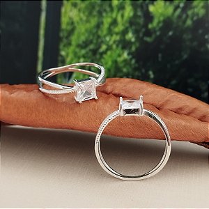 Anel Solitário Pedra Quadrada - Prata 925 - MA519-28168