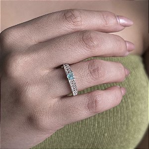 Anel Luxo Solitário Com Pedra Verde Água - Prata 925 - MA523-31186