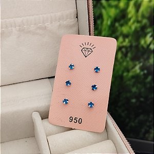 Trio de Brincos Zircônia Azul - 3mm - Prata 925 - B555-0958