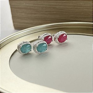 Brinco Oval Com Zircônias - Prata 925 - B558-42252