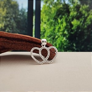 Pingente Dois Corações Cravejados - Prata 925 - MPI440-1484