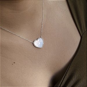 Gargantilha Coração Madrepérola Cravejado - Prata 925 - MG805-38228