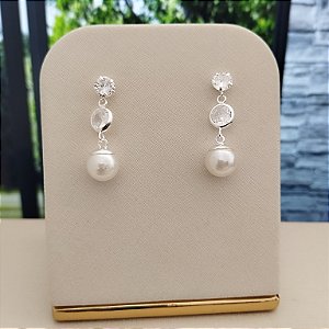 Brinco Pêndulo Ponto de Luz Com Pérola - Prata 925 - B572-25150