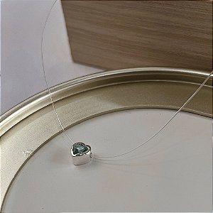 Gargantilha Ponto de Luz Coração Nylon Verde Água - Prata 925 - MG810-20120