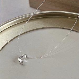 Gargantilha Lua Com Zircônia Nylon - Prata 925 - MG813-1696