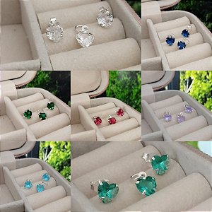 Conjunto Ponto de Luz Coração (Brincos e Pingente) - Prata 925 - MCJ125-1068