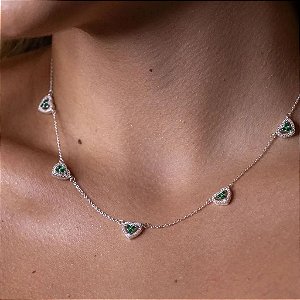 Gargantilha Luxo Coração Verde Esmeralda - Prata 925 - MG814-64386