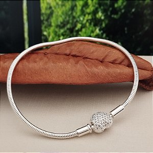 Pulseira Para Berloques Infantil Cravejada - 15cm - Flexível - Prata 925 - P119-79394