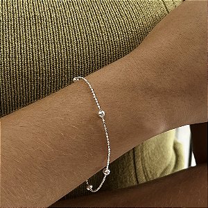 Pulseira Diamantada Com Bolinhas - Prata 925 - P121-25168