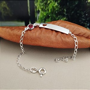 Pulseira Plaquinha Com Zircônia Vermelha - Prata 925 - P126-25154