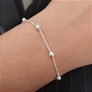 Pulseira Com Bolinhas Trabalhadas - Prata 925 - P129-28168