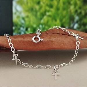 Pulseira Com Crucifixos - Prata 925 - P132-27164