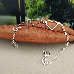 Pulseira Com Corações Vazado - Prata 925 - P134-20120
