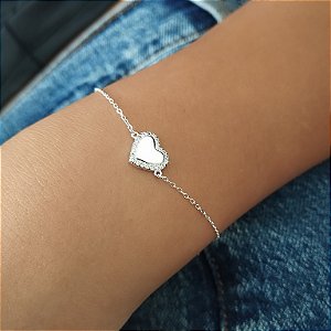 Pulseira Com Coração Com Zircônias - Prata 925 - P138-24144