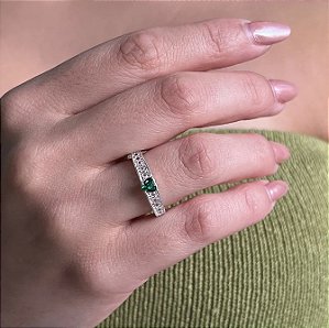 Anel Solitário Trabalhado Com Coração Verde - Prata 925 - MA525-36216