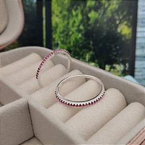 Anel Aparador Com Zircônias Rosa - Prata 925 - MA527-26156