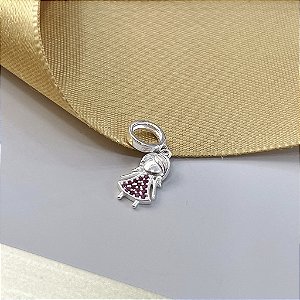 Berloque Menina Cravejada Rosa - Prata 925 - MBL336-1484