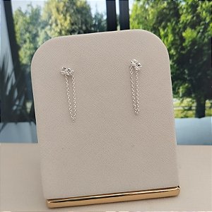 Brinco Duplo Com Corrente Cravejado - Prata 925 - B578-1696