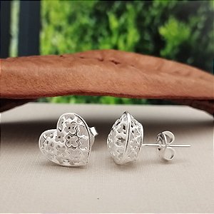 Brinco Coração Vazado - Prata 925 - B580-27162