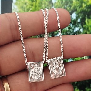 Escapulário Medalhas Sagrado Coração e N.Sra. do Carmo - Prata 925 - MG822-127762
