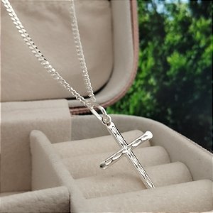 Corrente Elo Grumet Com Crucifixo - 60cm - 2mm - Prata 925 - MG829-58348