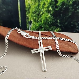 Corrente Grumet Com Crucifixo - 60cm - 2mm - Prata 925 - MG830-78468