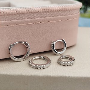 Dupla de Argolas Cravejadas - (Com Ródio) - Prata 925 - B613-34204