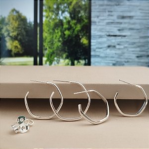 Dupla de Argolas Geométricas Com Tarraxa - Prata 925 - B618-X156