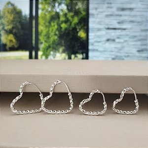 Dupla de Argolas Coração Fio Torcido - Prata 925 - B622-X72