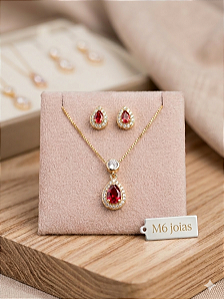 Conjunto Gota Cravejada - Semijoia 18k - MCJ137-X300