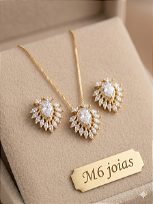 Conjunto Luxo Cravejado - Semijoia 18k - MCJ136-X446