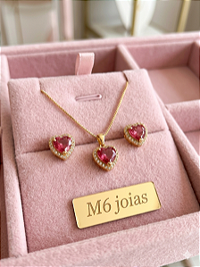 Conjunto Coração Cravejado - Semijoia 18k - MCJ142-X290