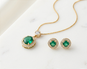 Conjunto Redondo Cravejado - Semijoia 18k - MCJ140-X340