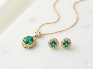 Conjunto Redondo Cravejado - Semijoia 18k - MCJ140-X340