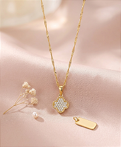 Gargantilha Trevo Cravejado - Semijoia 18k - MG856-X140