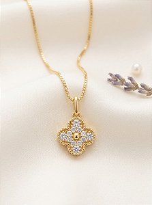 Gargantilha Trevo Cravejado - Semijoia 18k - MG847-X160