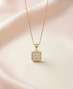 Gargantilha Cravejada Quadrada - Semijoia 18k - MG846-X190