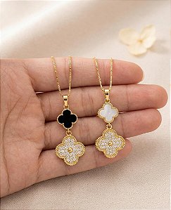 Gargantilha Trevos Cravejados - Semijoias 18k - MG904-X260