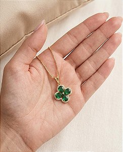 Gargantinha Trevo Verde Com Zircônia - Semijoia 18k - MG858-X210