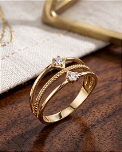 Anel Triplo Com Zircônias - Semijoia 18k - MA210-X210