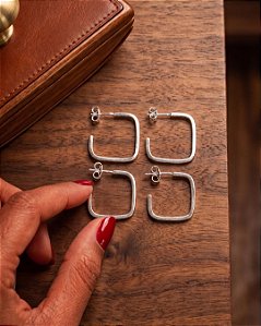 Dupla de Argolas Quadrada - Prata 925 - B633-X108