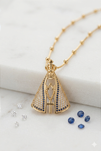 Gargantilha N.S Aparecida Cravejada - Semijoia 18k - MG907-X500