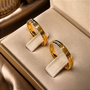 Aliança Quadrada Com Friso - 3mm - Semijoia 18k- Antialérgica - (Unidade) - AL20