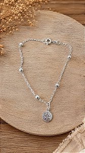 Pulseira Bolinha c Medalha São Bento Prata 925- P111