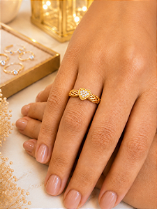 Anel Coração Cravejado Semijoia 18k MA554