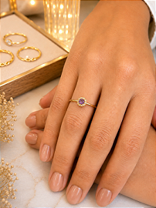 Anel Cravejado Com Pedra Lilás - Semijoia 18k - MA556